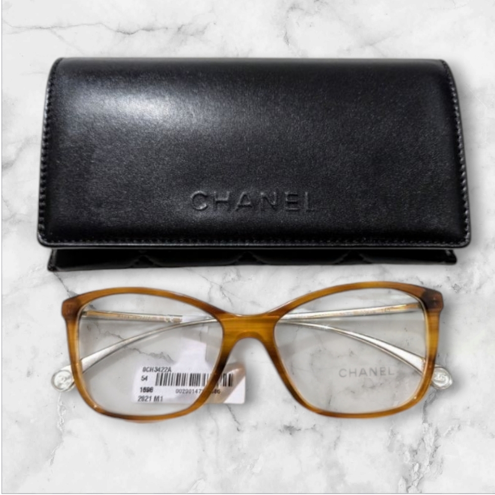 NWT Chanel CH3422 T52 Taupe Horn And Silver Tone Eyeglasses Prescription Frames